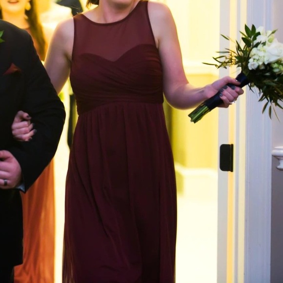 David’s Bridal Bridesmaid Dress; Wine color; Illusion neckline - Picture 6 of 6